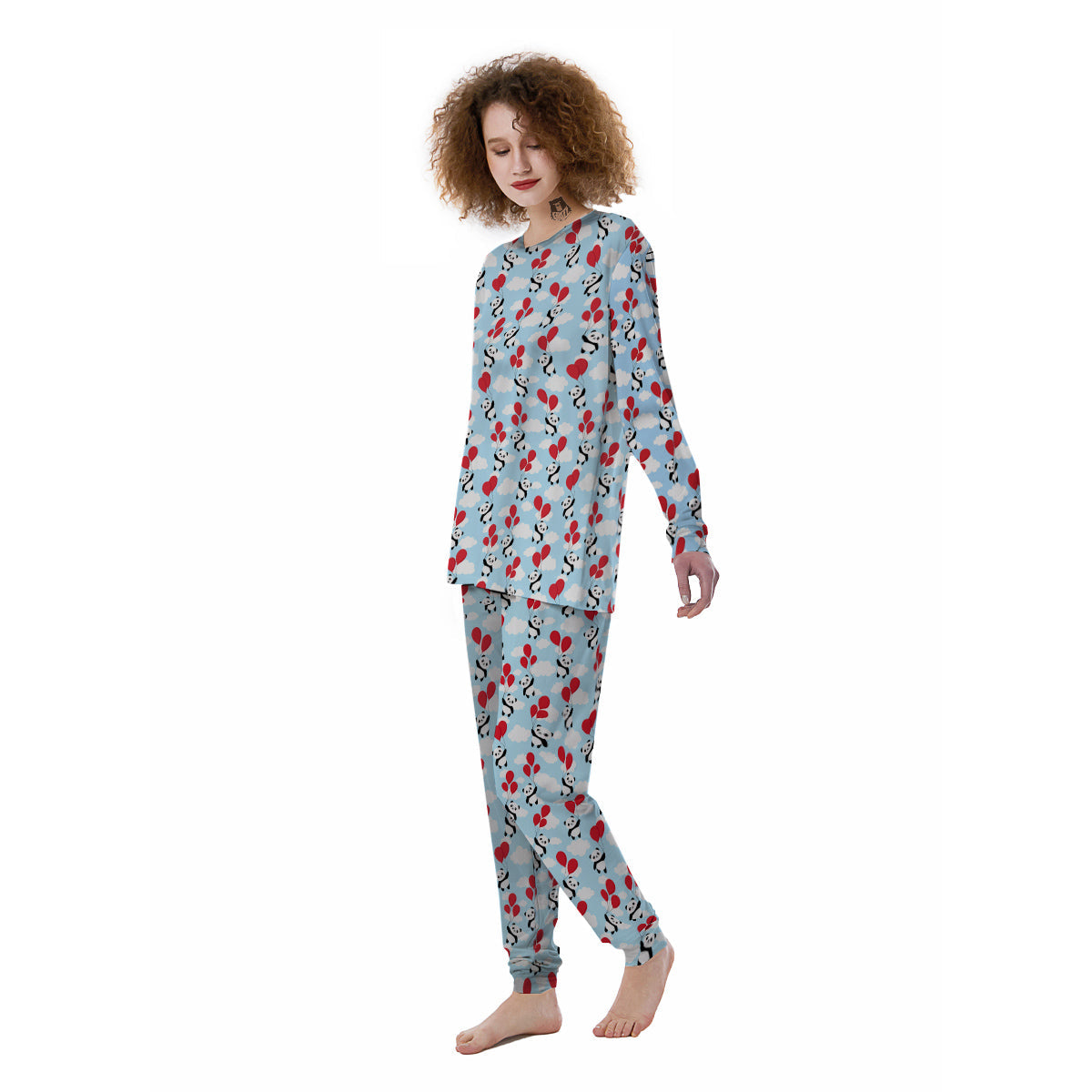 Balloon And Cute Panda Print Pattern Women's Pajamas-grizzshop