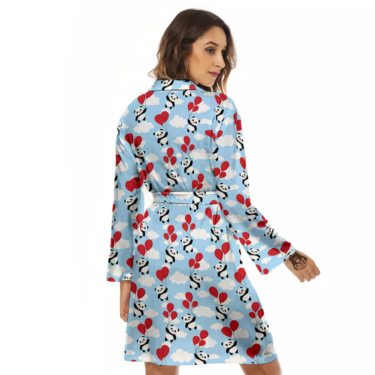 Balloon And Cute Panda Print Pattern Women's Robe-grizzshop