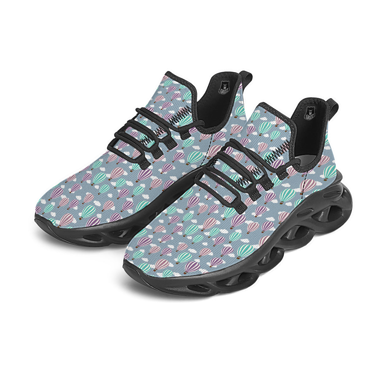 Balloon Cartoon Print Pattern Black Running Shoes-grizzshop