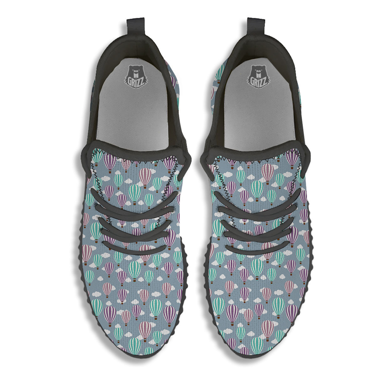 Balloon Cartoon Print Pattern Black Walking Shoes-grizzshop