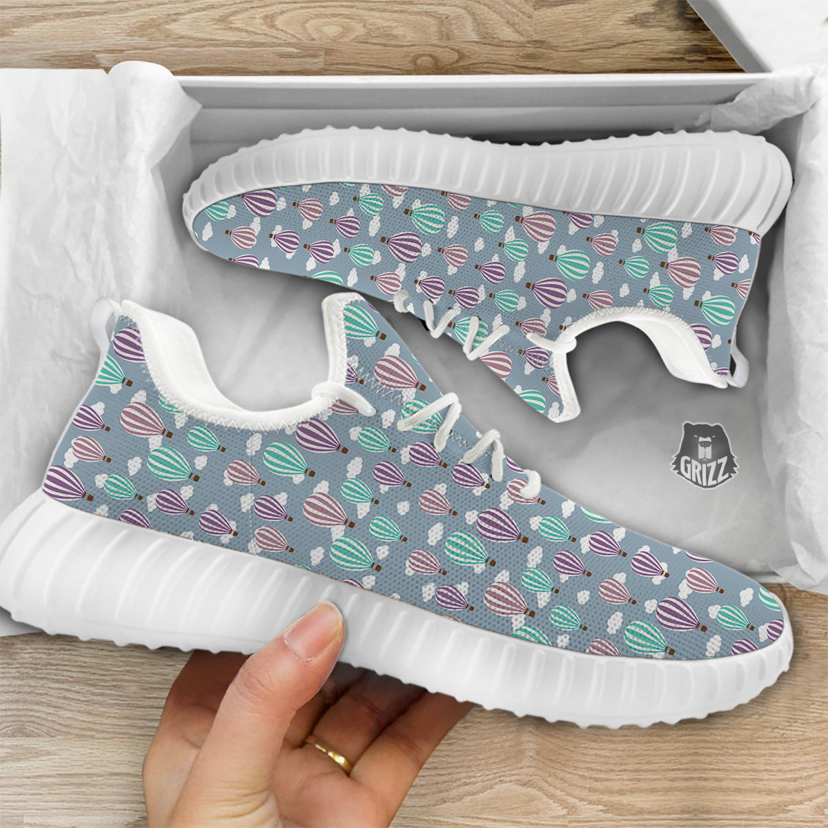 Balloon Cartoon Print Pattern White Walking Shoes-grizzshop