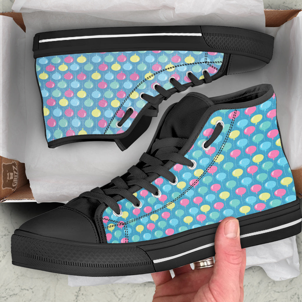 Balloon Colorful Print Pattern Black High Top Shoes-grizzshop