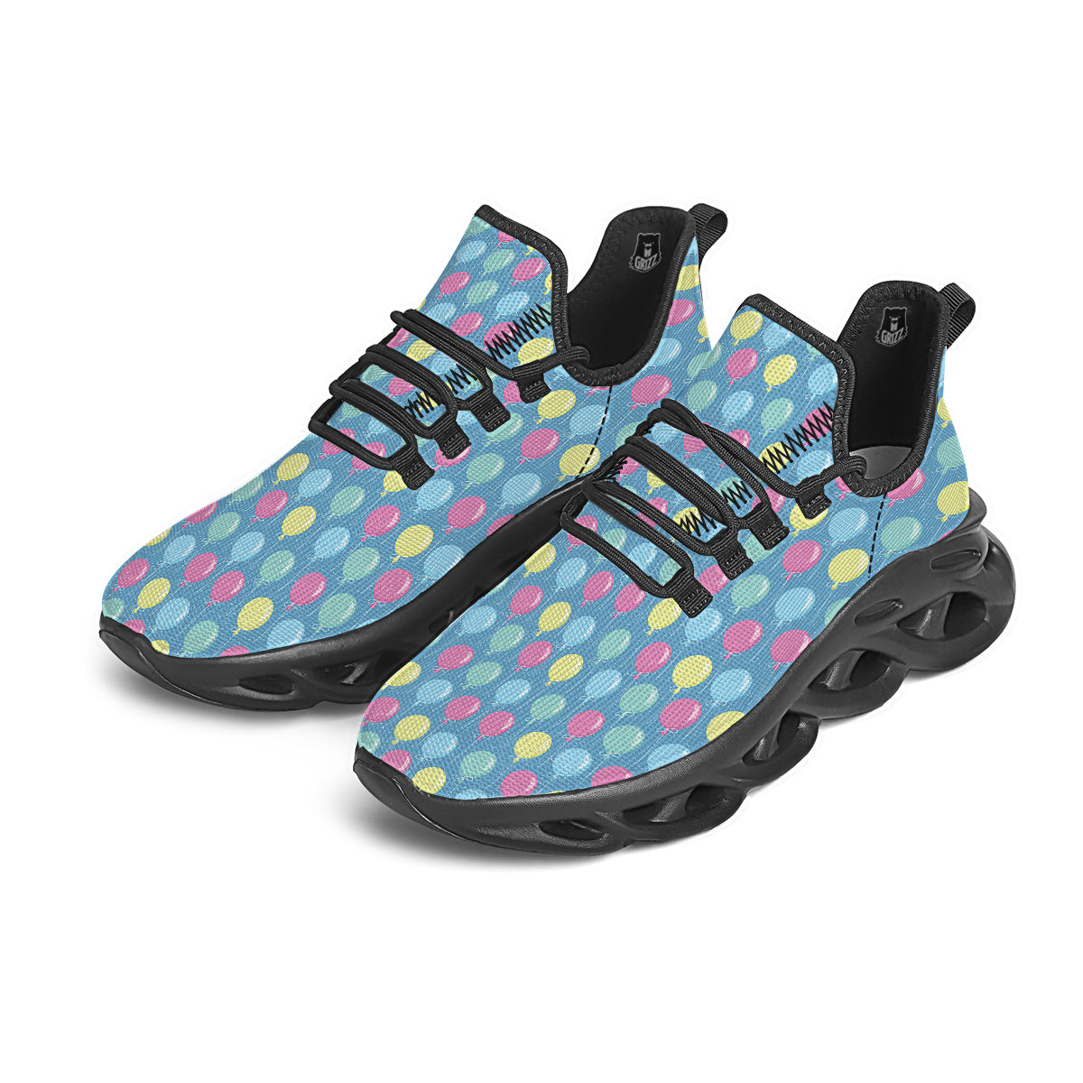 Balloon Colorful Print Pattern Black Running Shoes-grizzshop