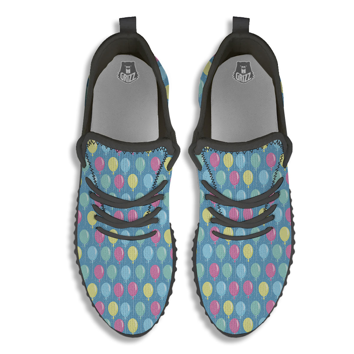 Balloon Colorful Print Pattern Black Walking Shoes-grizzshop