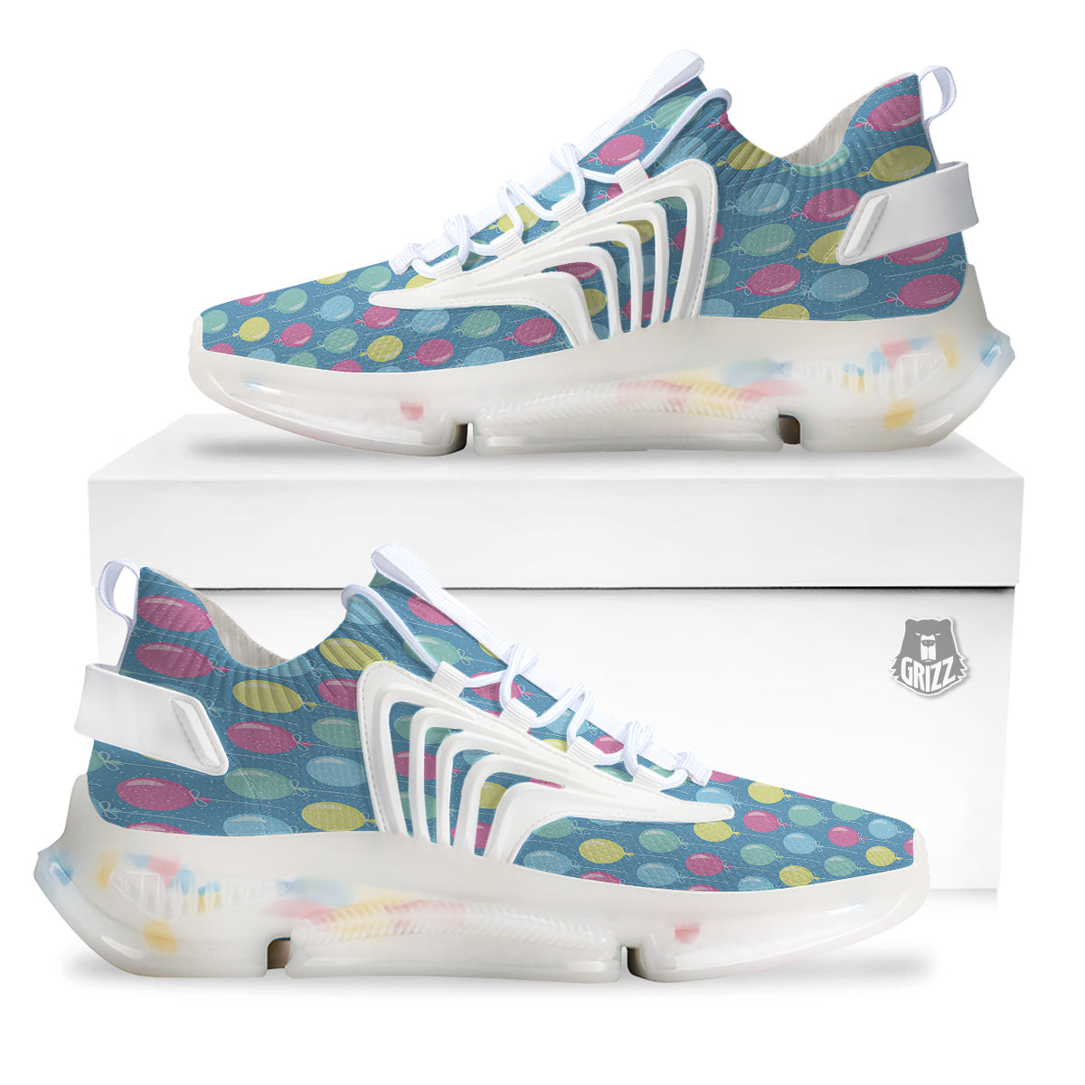 Balloon Colorful Print Pattern White Gym Shoes-grizzshop