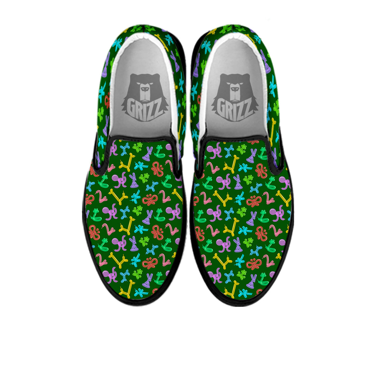 Balloon Modelling Print Pattern Black Slip On Shoes-grizzshop