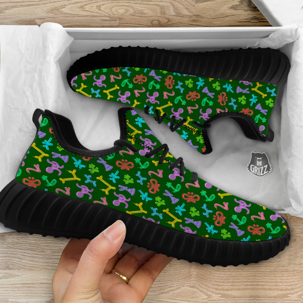 Balloon Modelling Print Pattern Black Walking Shoes-grizzshop