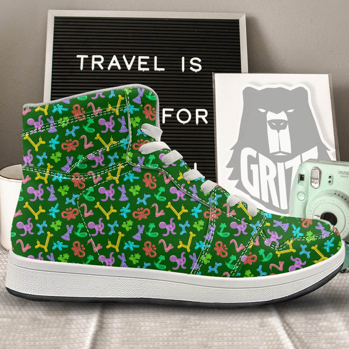 Balloon Modelling Print Pattern High Top Sneakers-grizzshop
