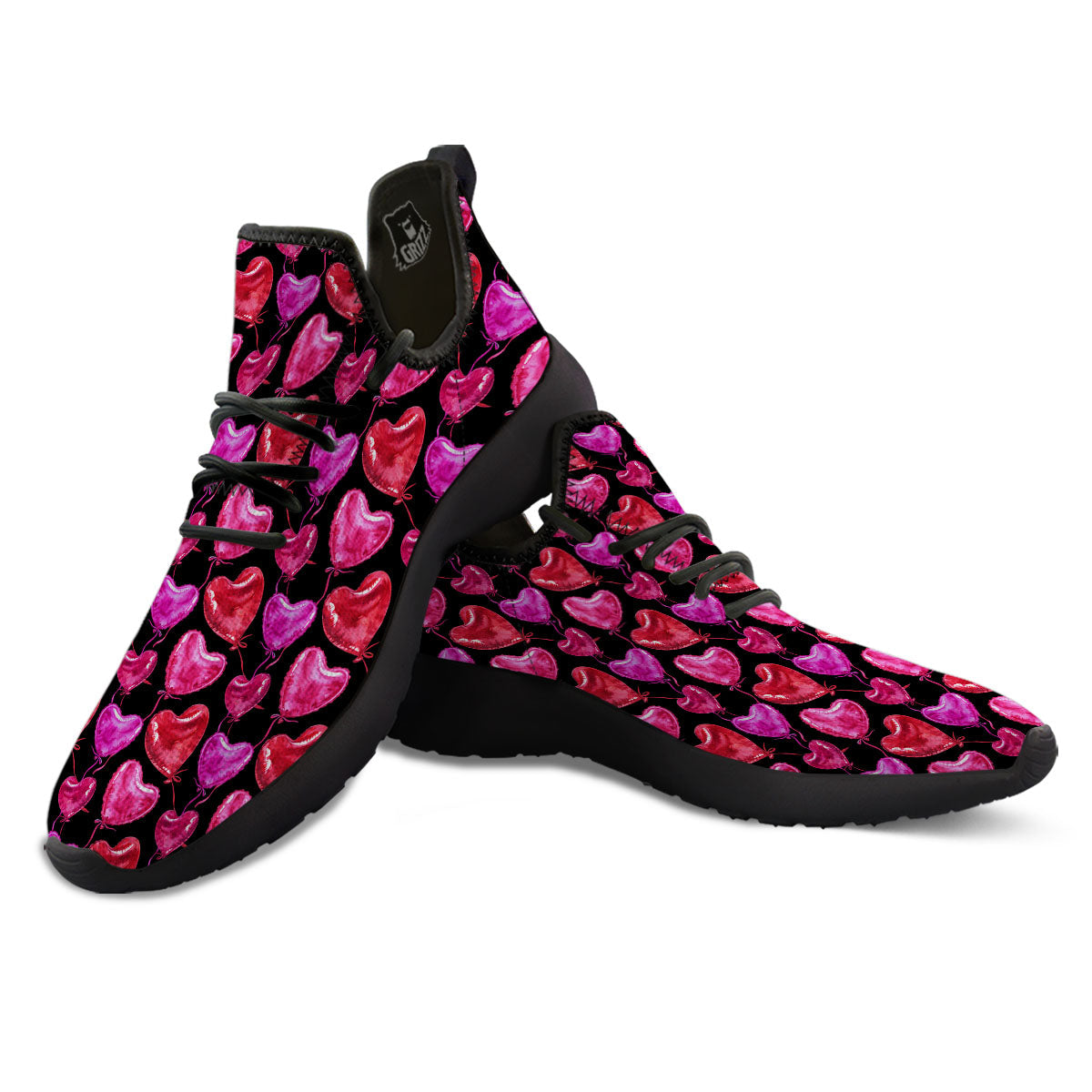 Balloon Red Heart Print Pattern Black Athletic Shoes-grizzshop
