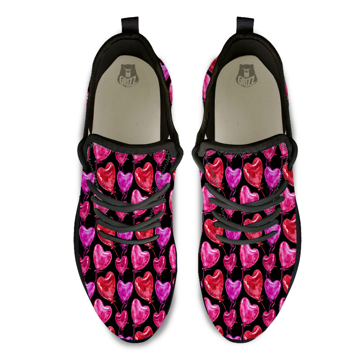 Balloon Red Heart Print Pattern Black Athletic Shoes-grizzshop