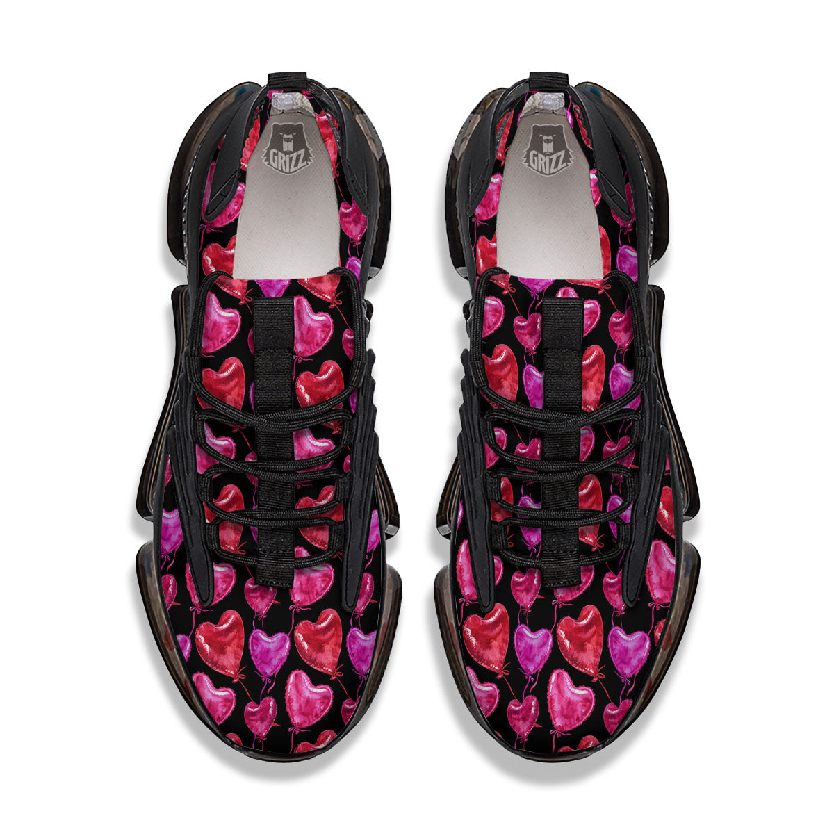 Balloon Red Heart Print Pattern Black Gym Shoes-grizzshop