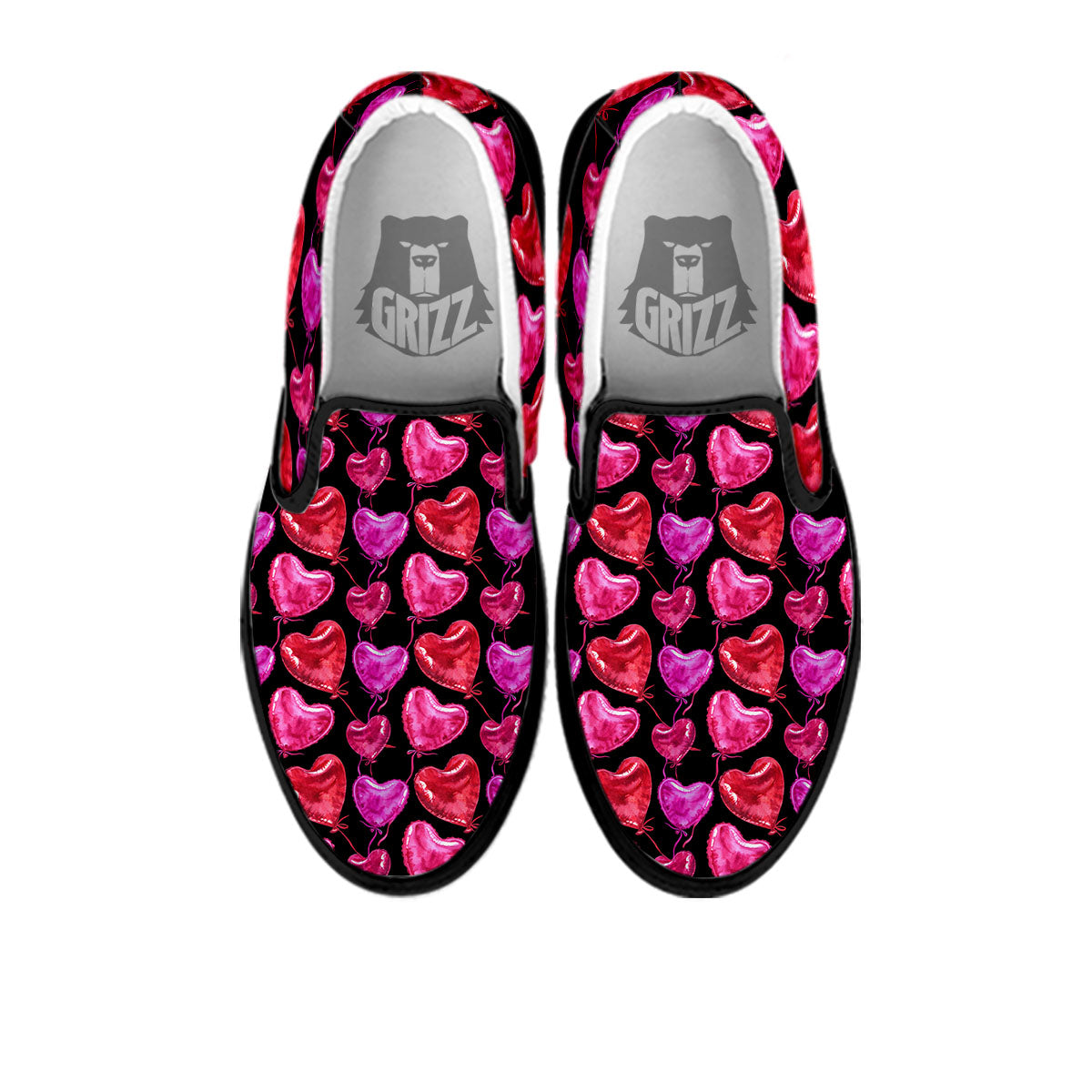 Balloon Red Heart Print Pattern Black Slip On Shoes-grizzshop