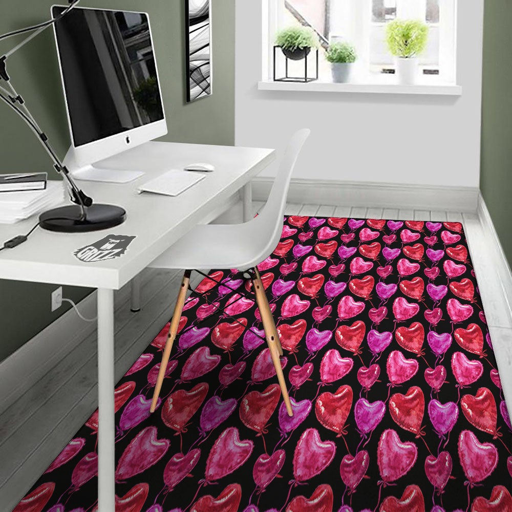 Balloon Red Heart Print Pattern Floor Mat-grizzshop