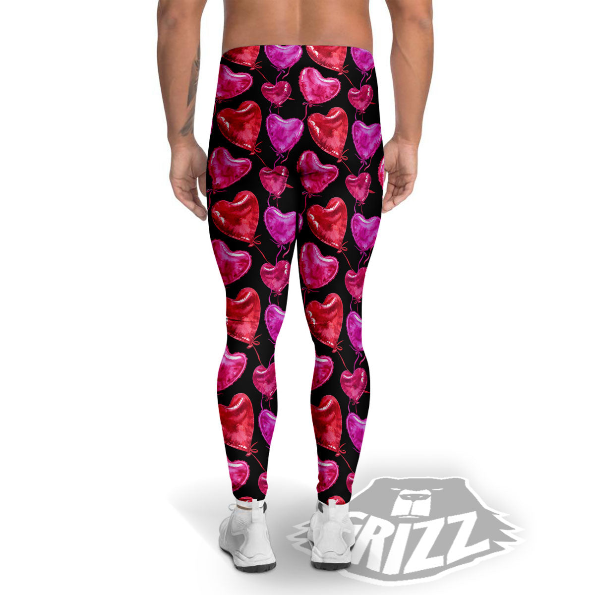 Balloon Red Heart Print Pattern Men's Leggings-grizzshop