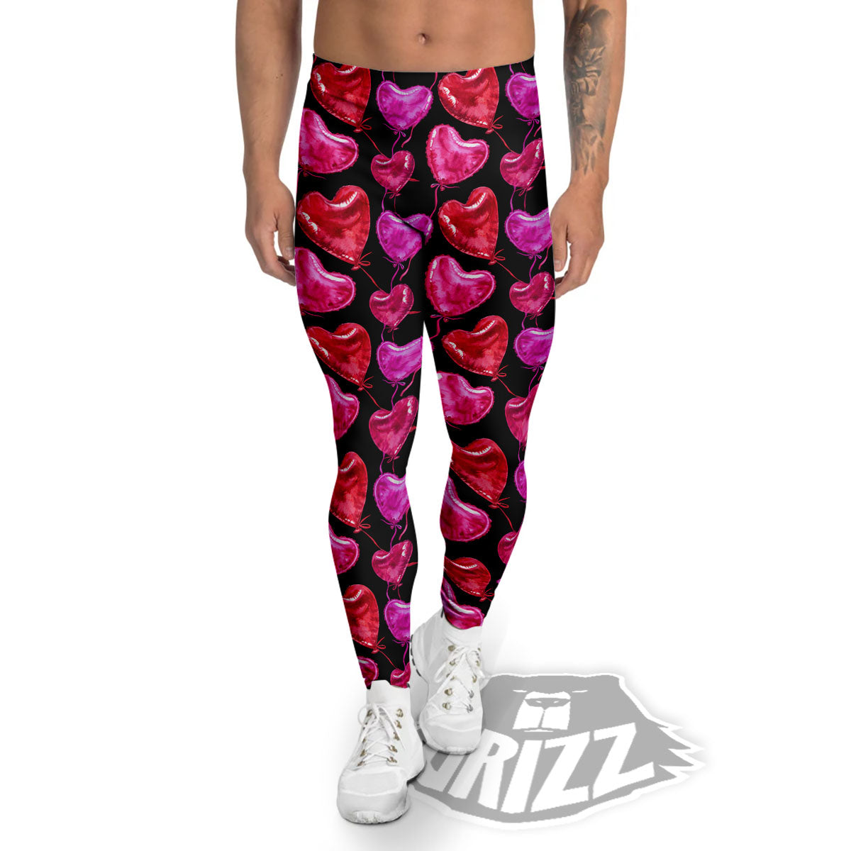 Balloon Red Heart Print Pattern Men's Leggings-grizzshop