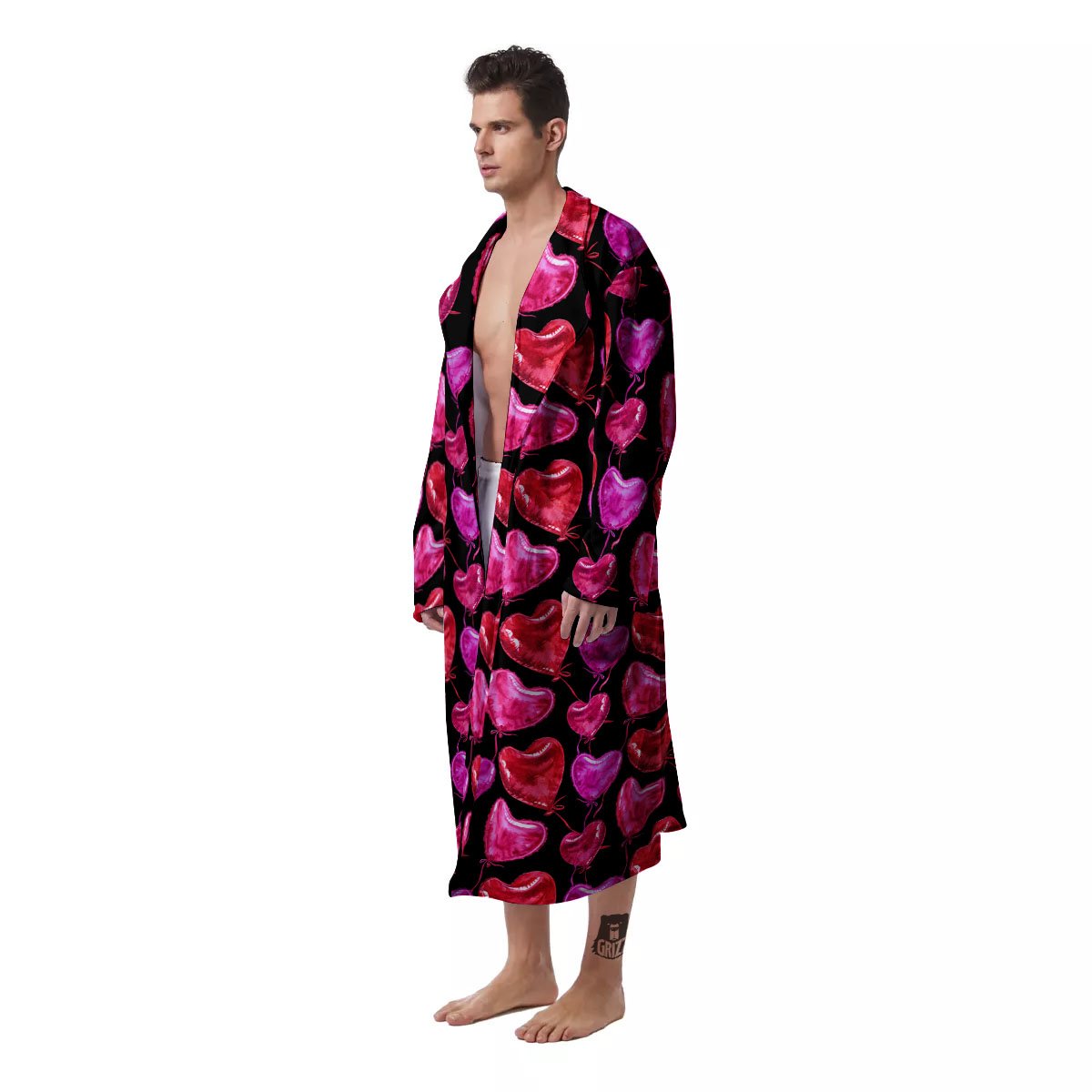 Balloon Red Heart Print Pattern Men's Robe-grizzshop