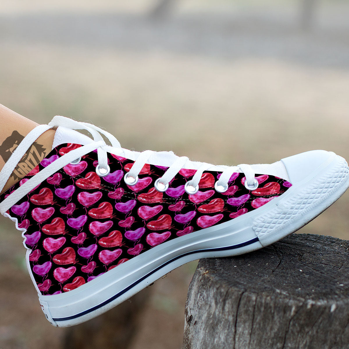 Balloon Red Heart Print Pattern White High Top Shoes-grizzshop