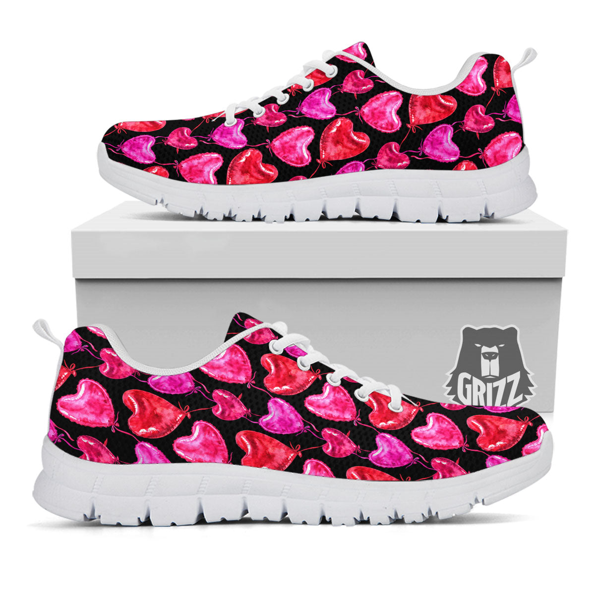 Balloon Red Heart Print Pattern White Sneaker-grizzshop