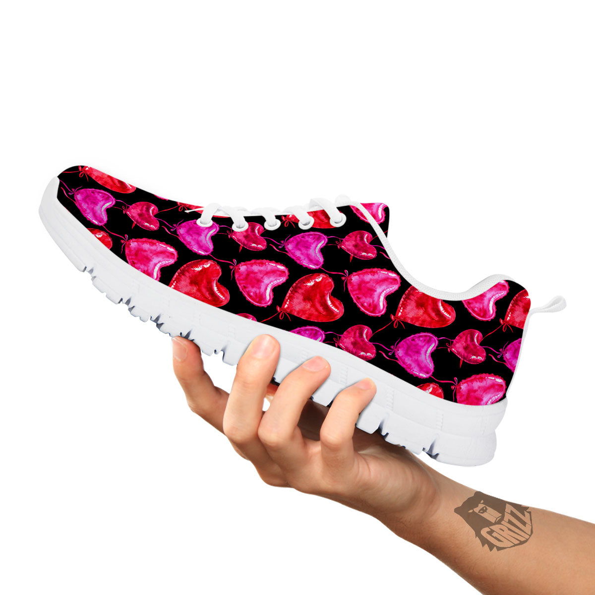 Balloon Red Heart Print Pattern White Sneaker-grizzshop