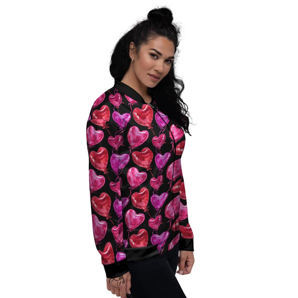 Balloon Red Heart Print Pattern Women's Bomber Jacket-grizzshop