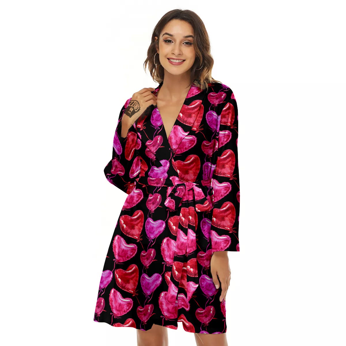 Balloon Red Heart Print Pattern Women's Robe-grizzshop