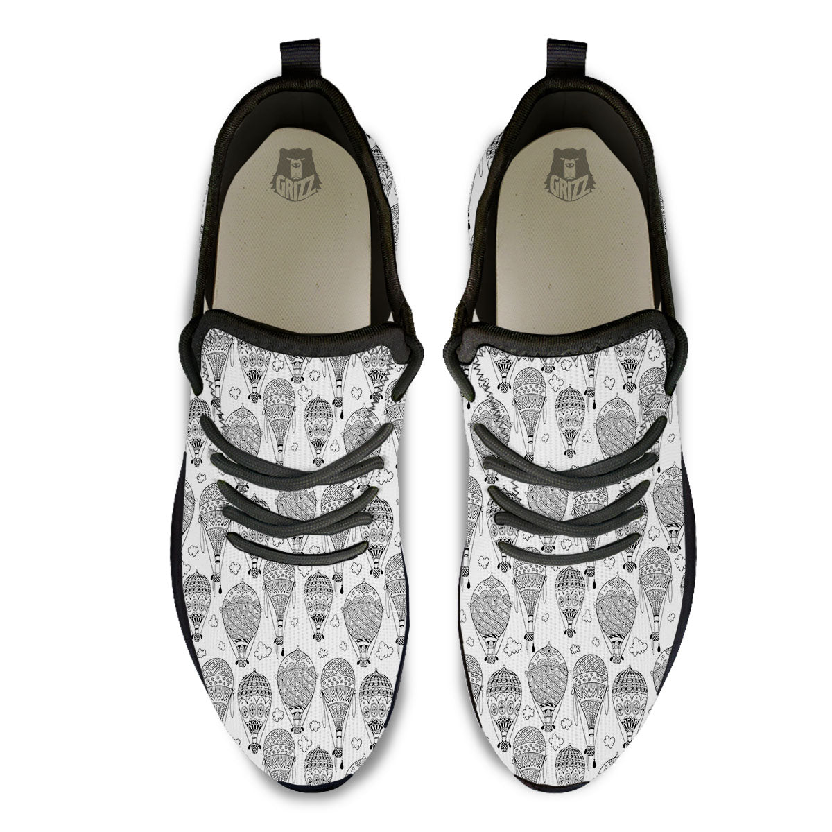 Balloon White And Black Print Pattern Black Athletic Shoes-grizzshop