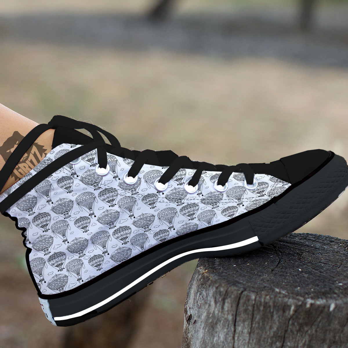 Balloon White And Black Print Pattern Black High Top Shoes-grizzshop