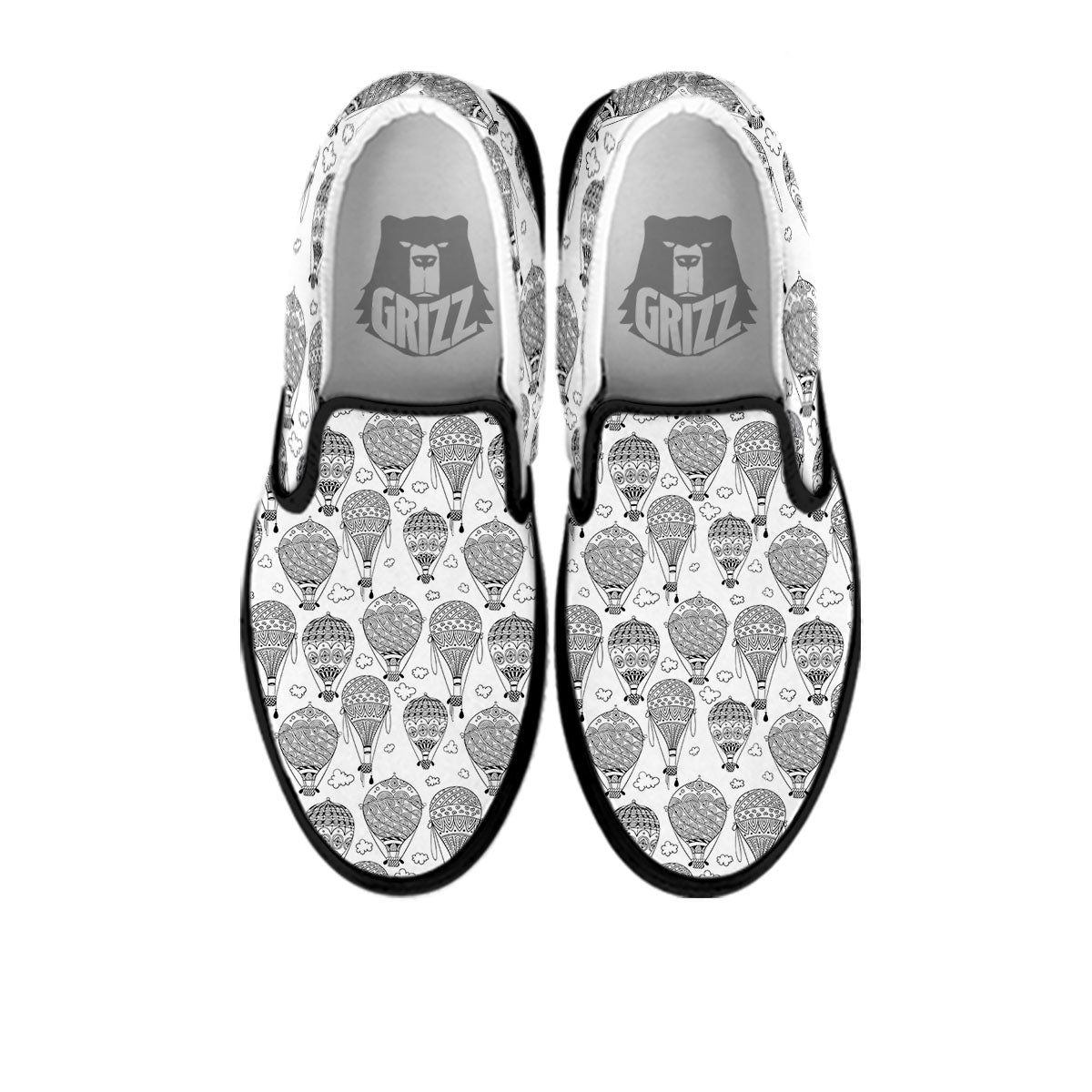 Balloon White And Black Print Pattern Black Slip On Shoes-grizzshop