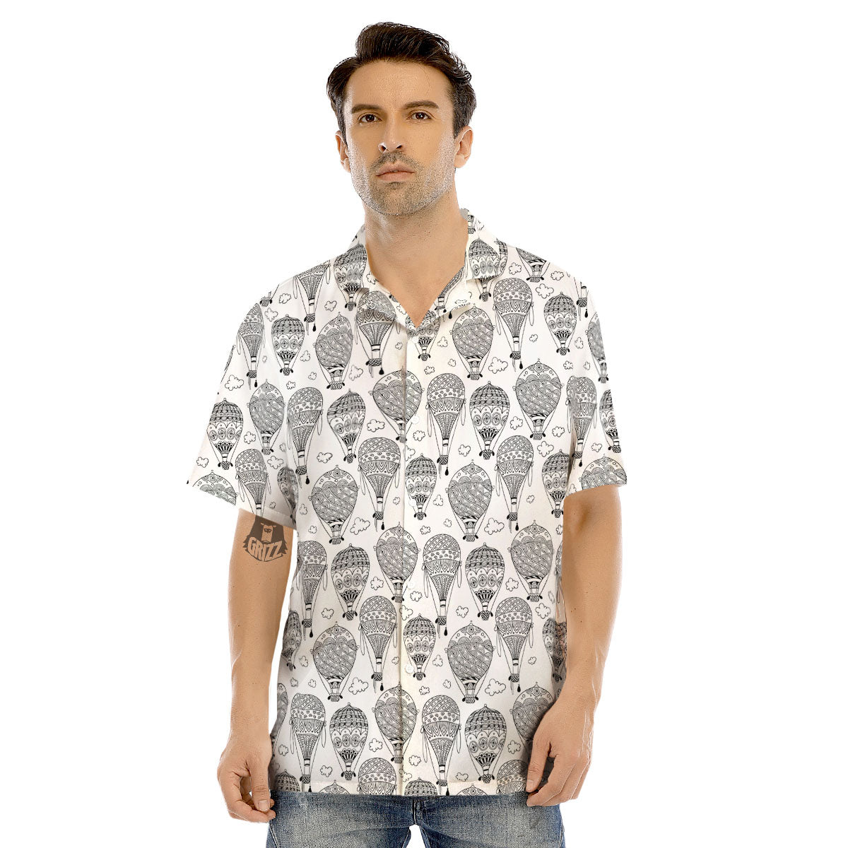 Balloon White And Black Print Pattern Men's Hawaiian Shirt-grizzshop