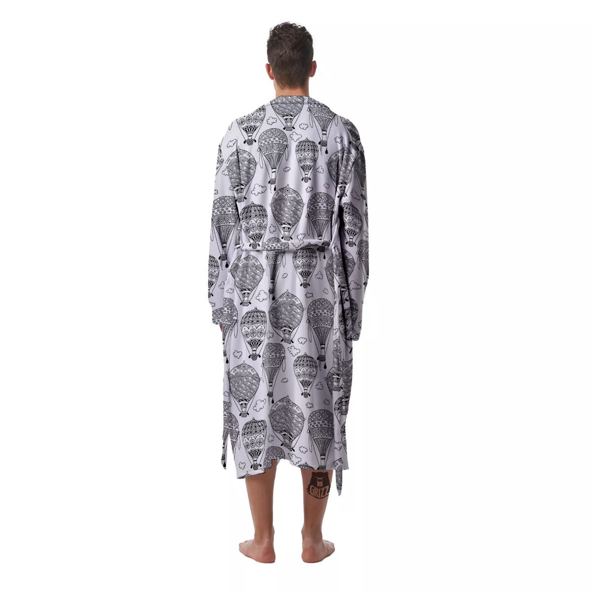 Balloon White And Black Print Pattern Men's Robe-grizzshop