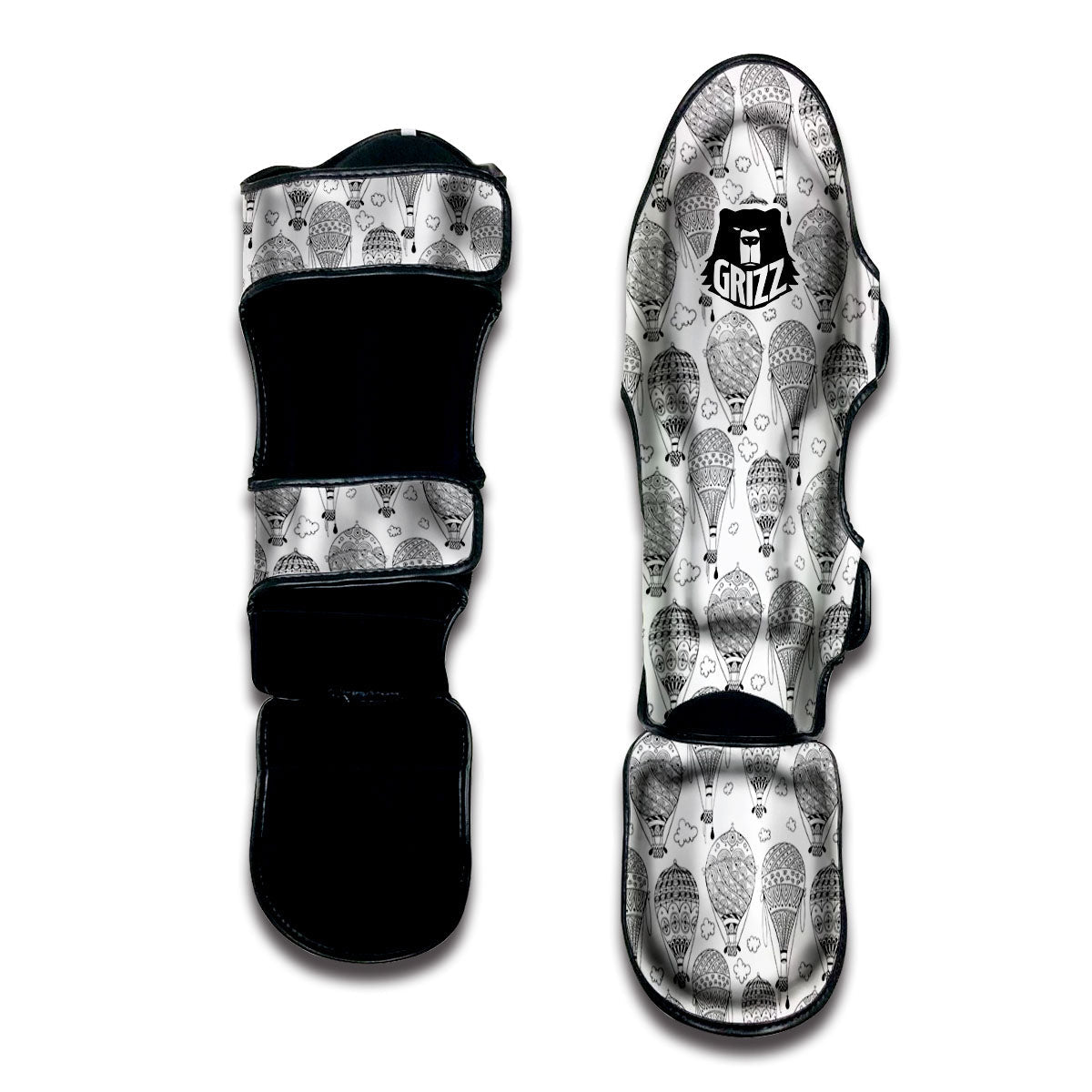 Balloon White And Black Print Pattern Muay Thai Shin Guards-grizzshop