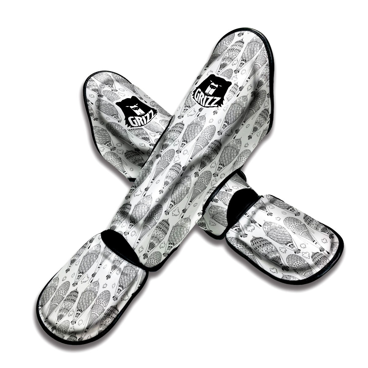 Balloon White And Black Print Pattern Muay Thai Shin Guards-grizzshop