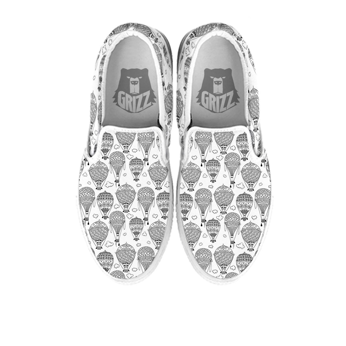Balloon White And Black Print Pattern White Slip On Shoes-grizzshop
