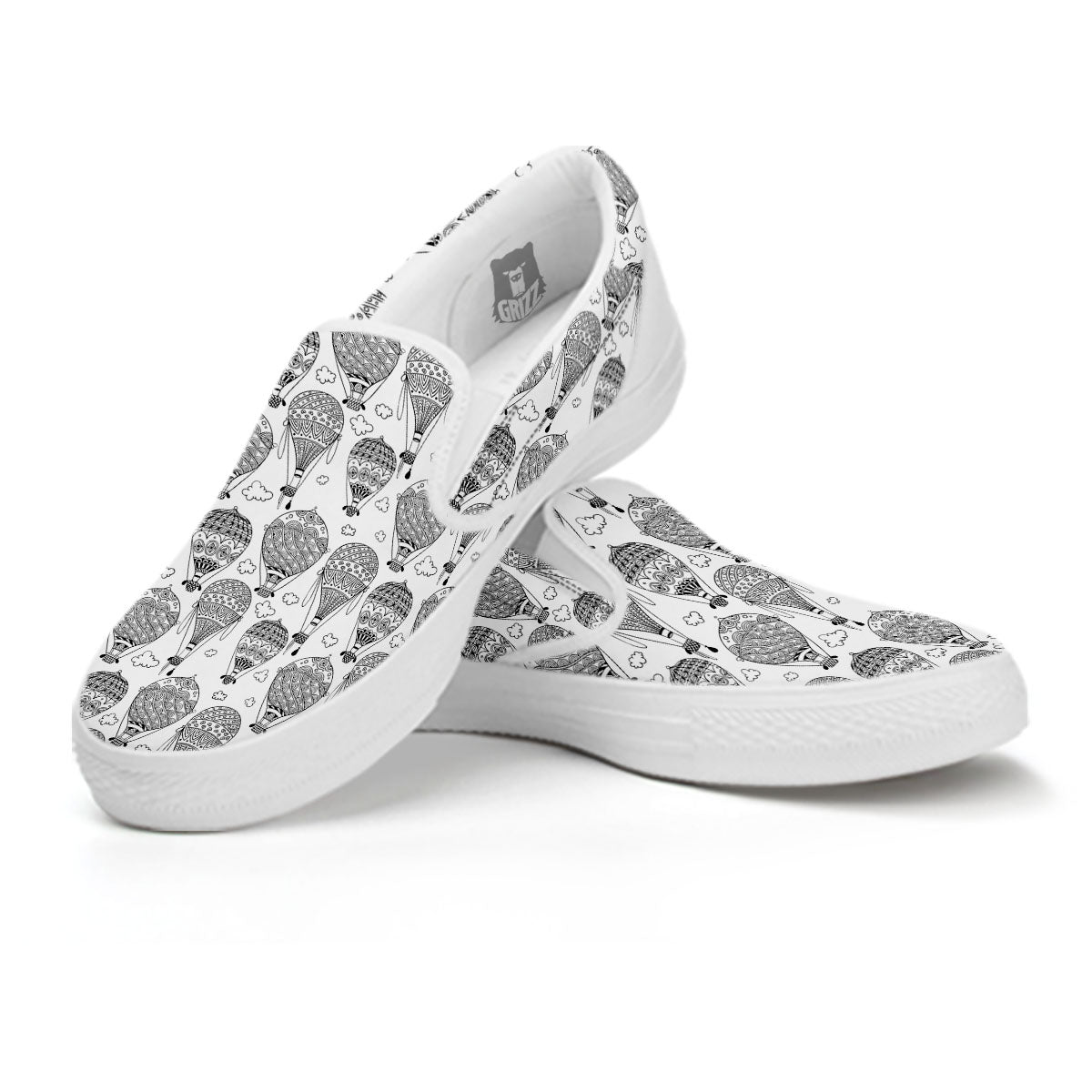 Balloon White And Black Print Pattern White Slip On Shoes-grizzshop