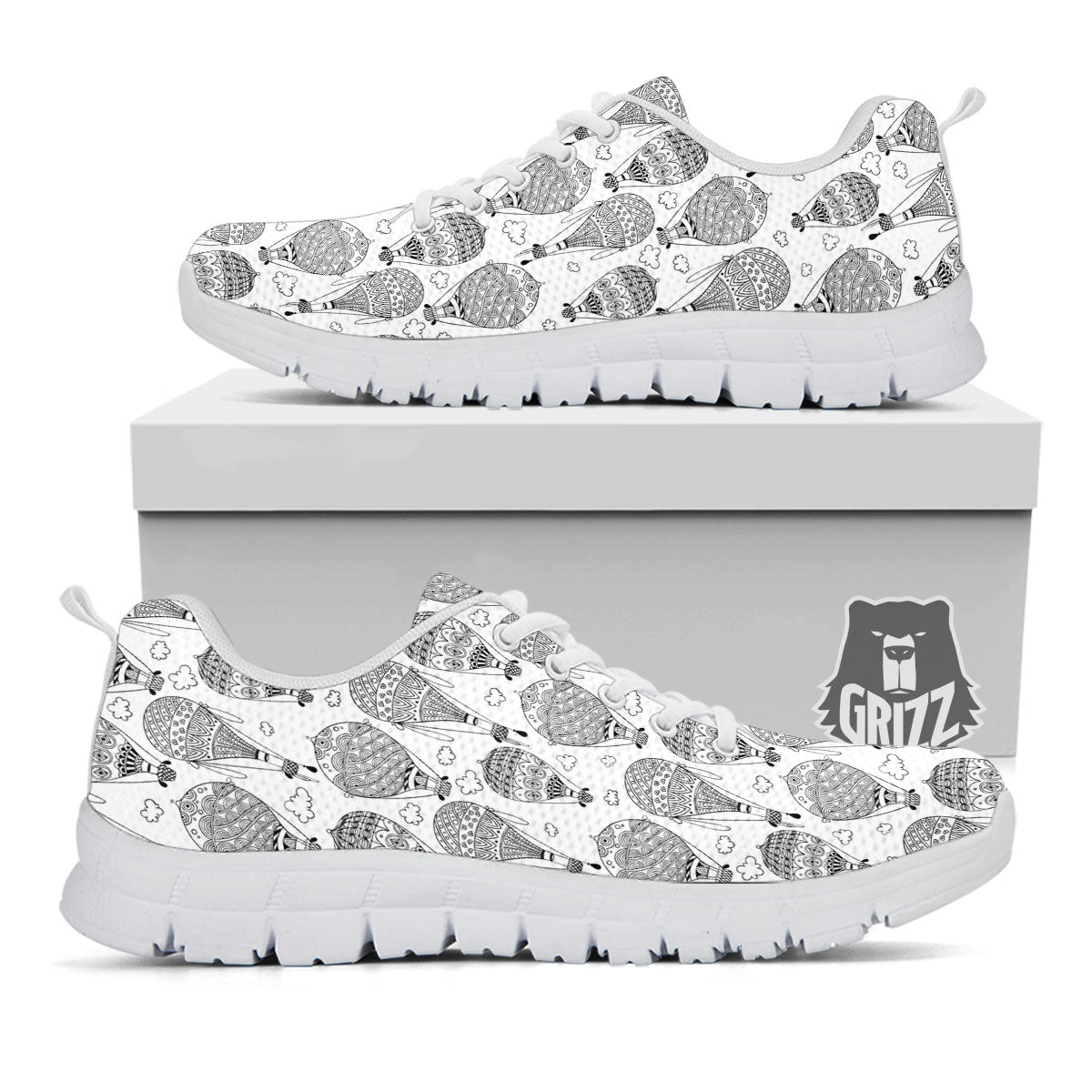 Balloon White And Black Print Pattern White Sneaker-grizzshop