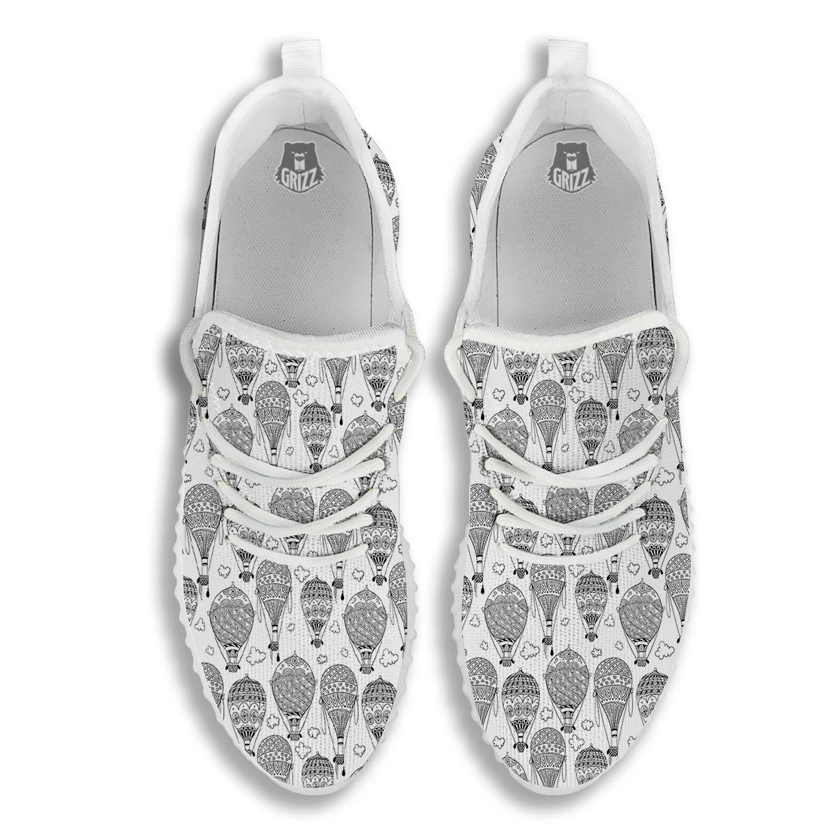 Balloon White And Black Print Pattern White Walking Shoes-grizzshop