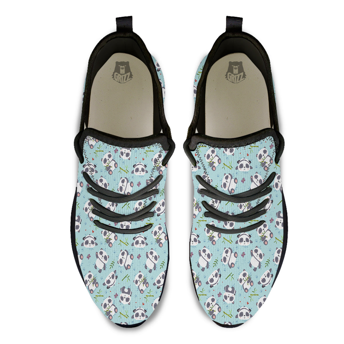 Bamboo And Cute Panda Print Pattern Black Athletic Shoes-grizzshop