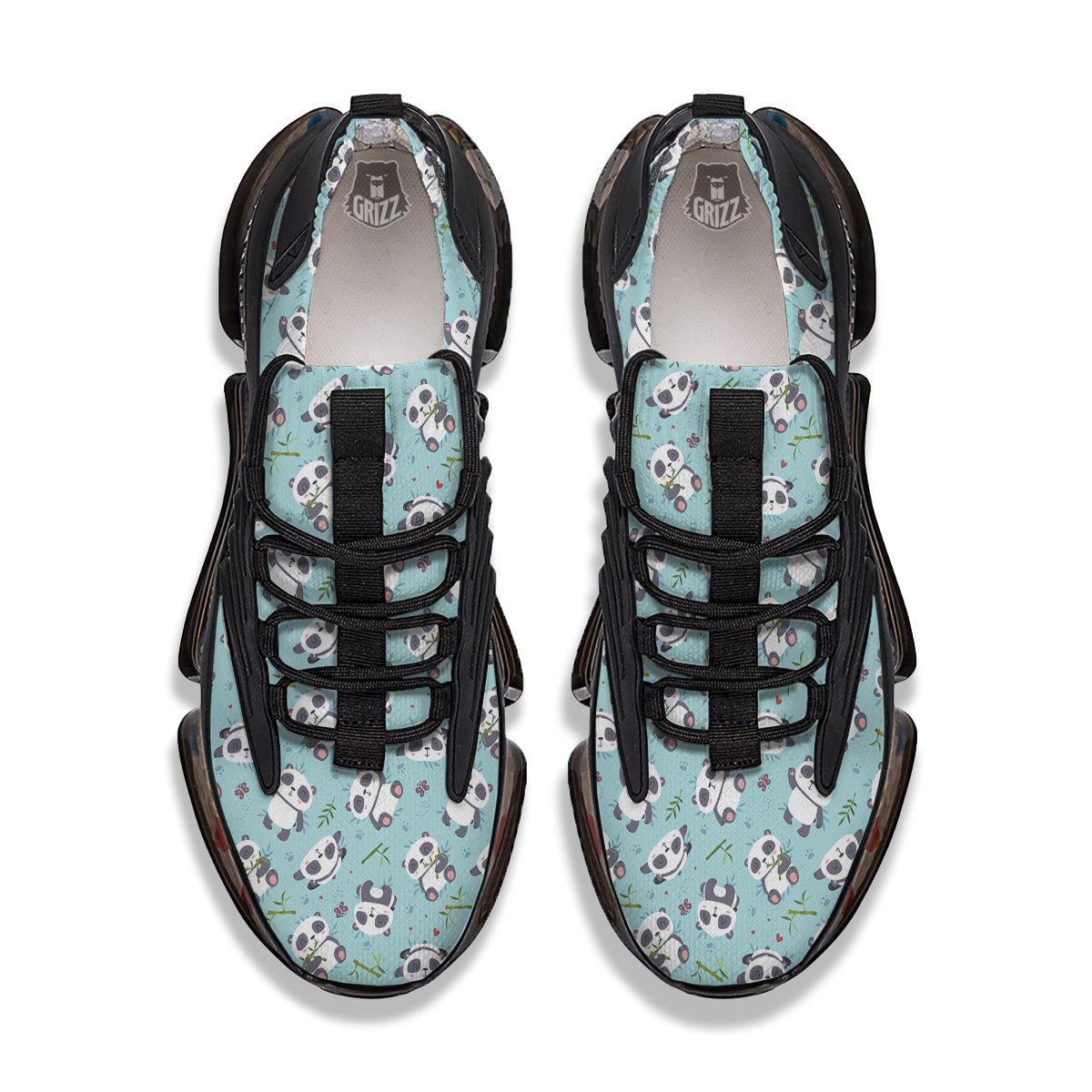 Bamboo And Cute Panda Print Pattern Black Gym Shoes-grizzshop