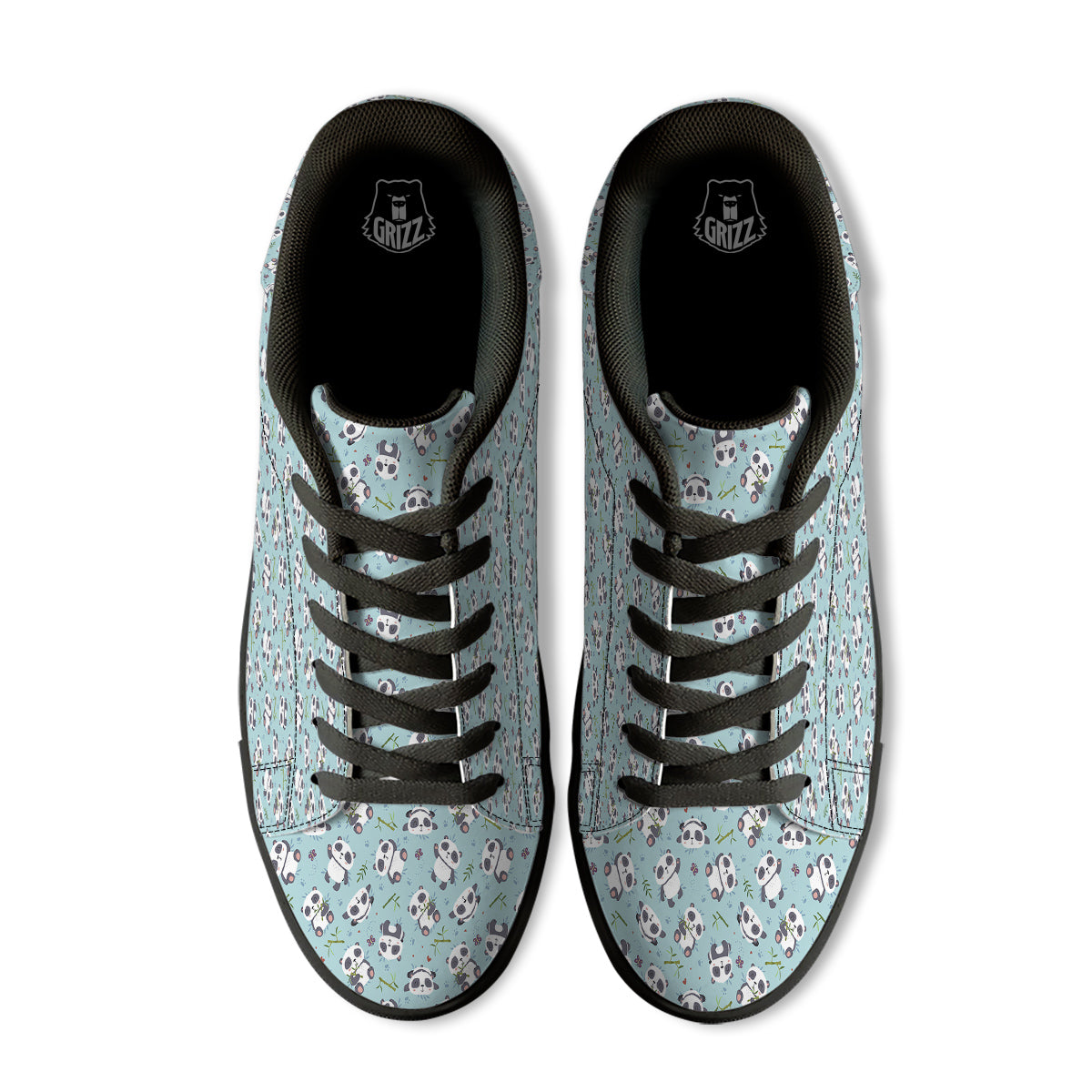 Bamboo And Cute Panda Print Pattern Black Low Top Sneakers-grizzshop