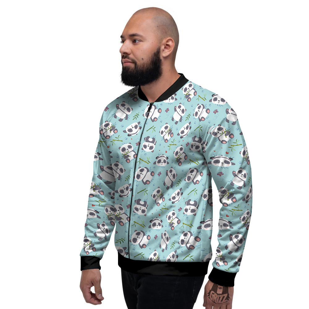 Bamboo And Cute Panda Print Pattern Men's Bomber Jacket-grizzshop