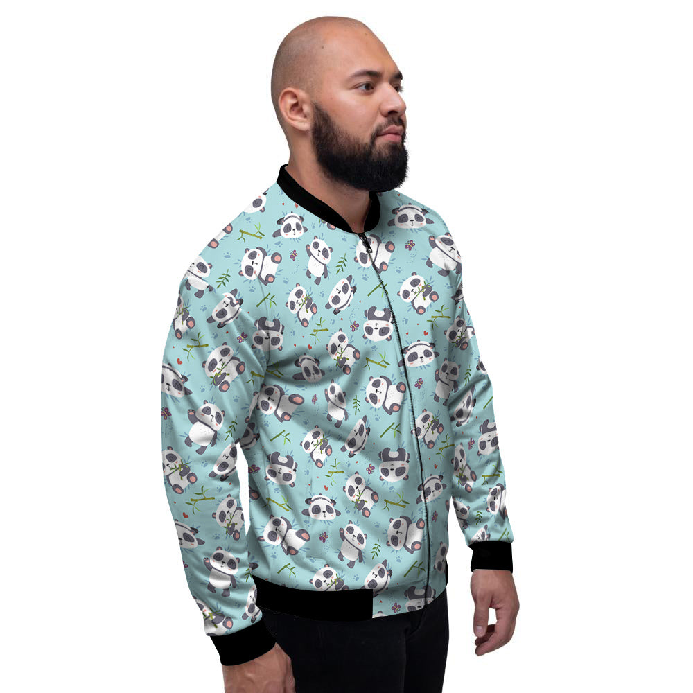 Bamboo And Cute Panda Print Pattern Men's Bomber Jacket-grizzshop