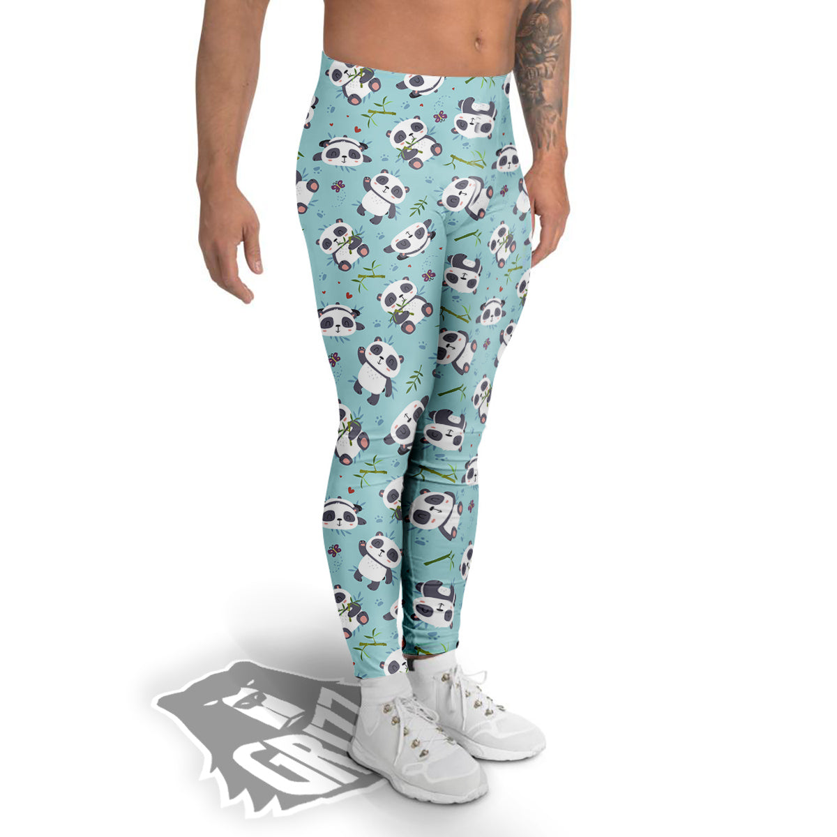 Bamboo And Cute Panda Print Pattern Men's Leggings-grizzshop