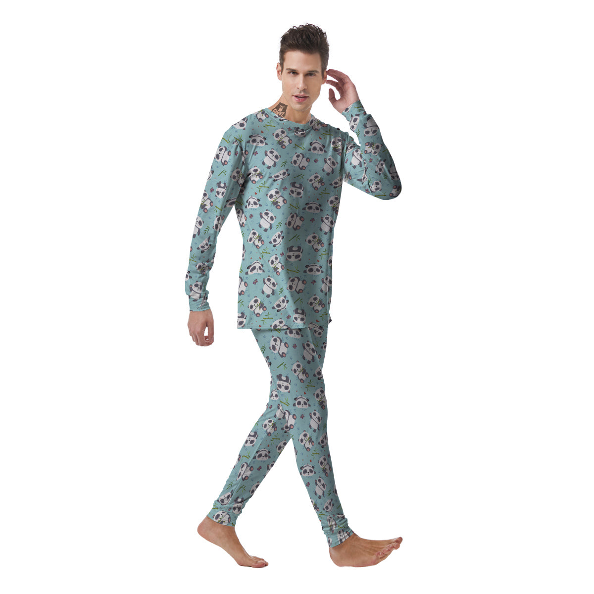 Bamboo And Cute Panda Print Pattern Men's Pajamas-grizzshop