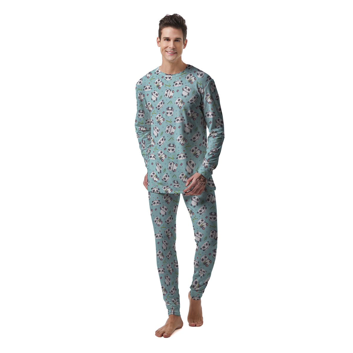 Bamboo And Cute Panda Print Pattern Men's Pajamas-grizzshop