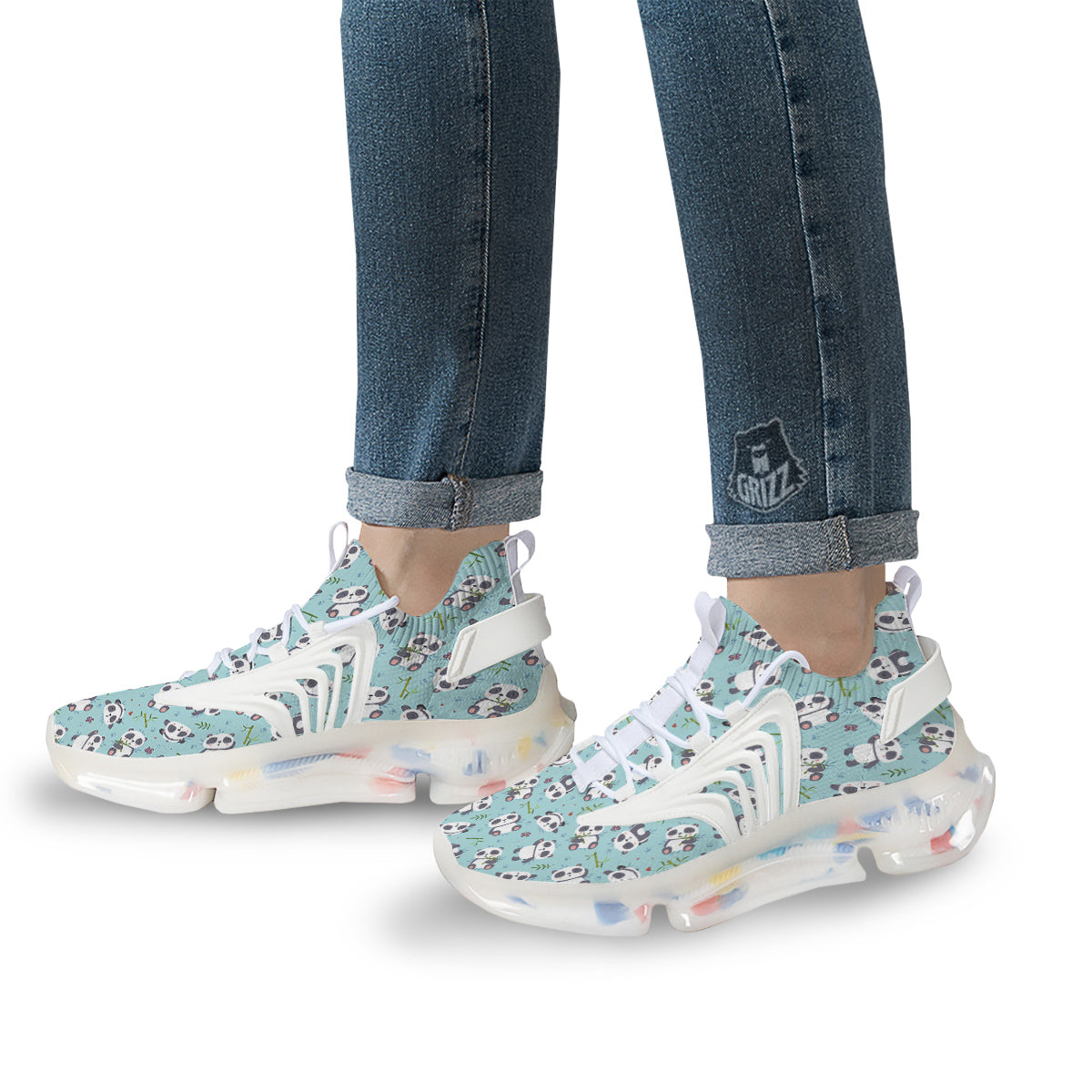 Bamboo And Cute Panda Print Pattern White Gym Shoes-grizzshop