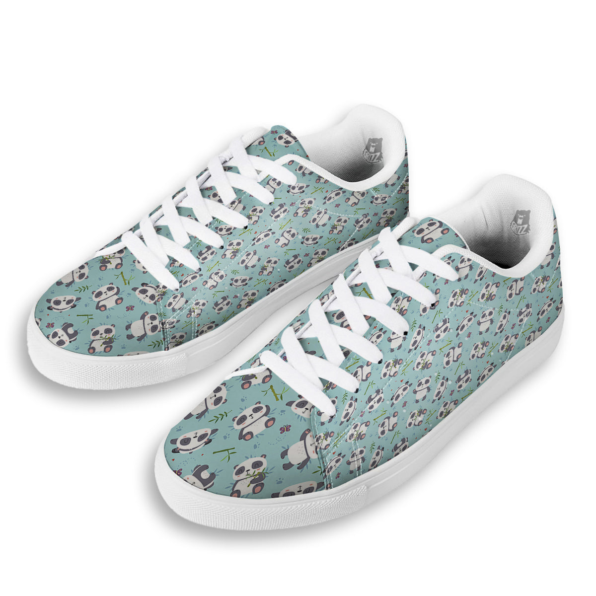 Bamboo And Cute Panda Print Pattern White Low Top Sneakers-grizzshop