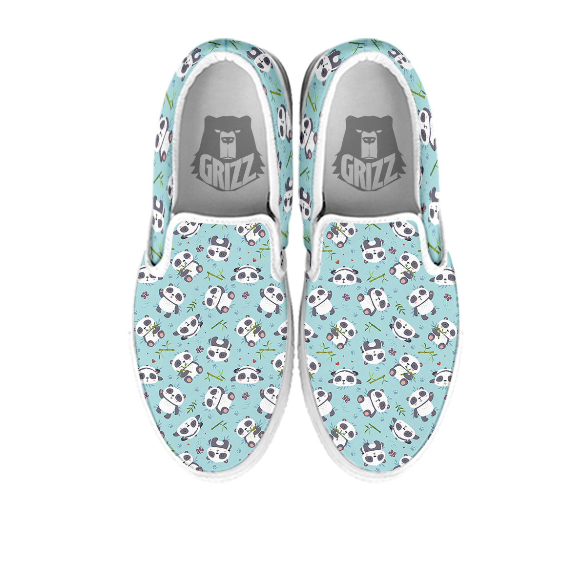 Bamboo And Cute Panda Print Pattern White Slip On Shoes-grizzshop