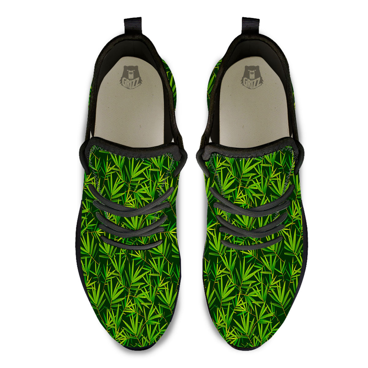 Bamboo Leaf Green Print Pattern Black Athletic Shoes-grizzshop