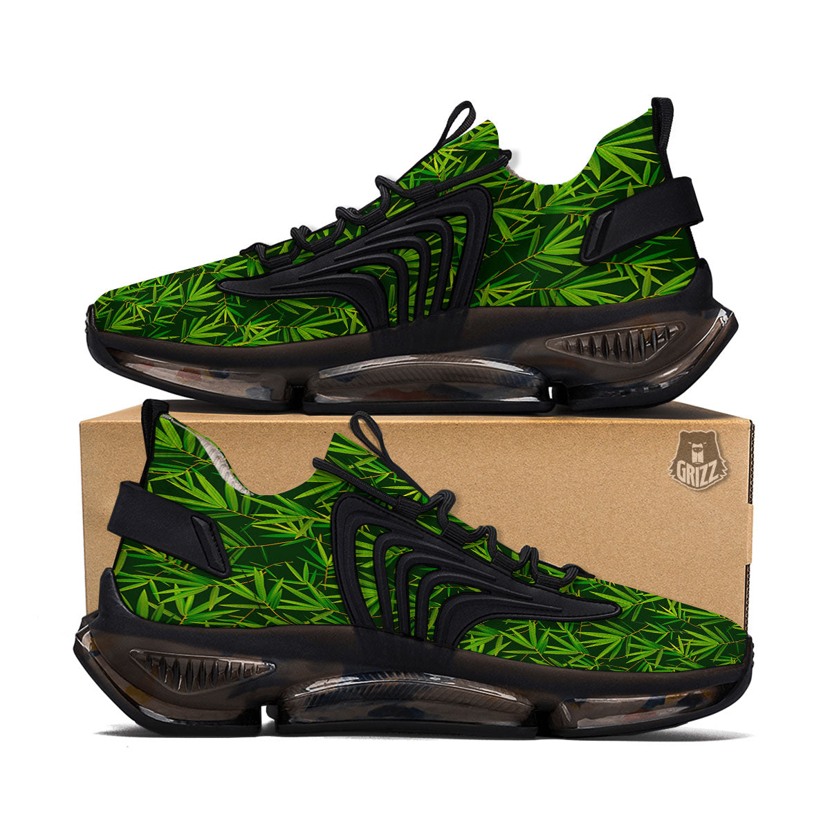 Bamboo Leaf Green Print Pattern Black Gym Shoes-grizzshop