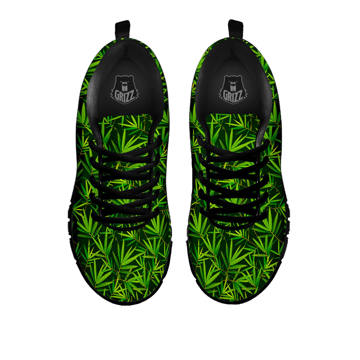 Bamboo Leaf Green Print Pattern Black Sneaker-grizzshop